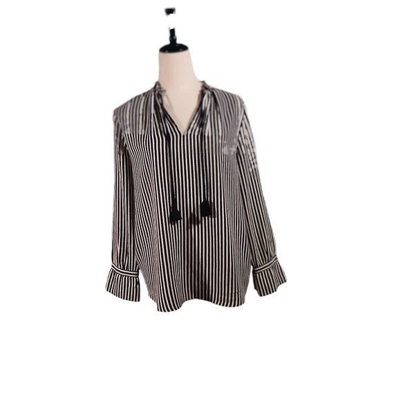 ⛱️Ann Taylor Tassel Tie V Neck Peasant Blouse Large Petite - Picture 1 of 9